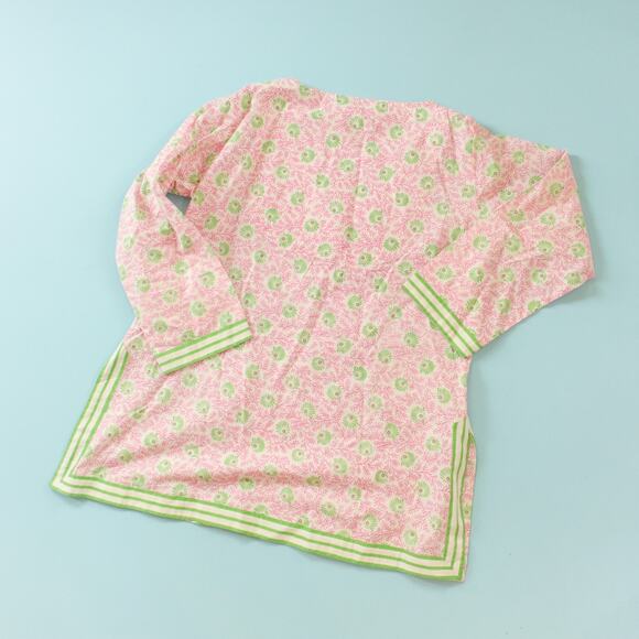 Gretchen Scott Okeefe Pink Green Trim Pattern Tunic Top Size Large 100% Cotton - Picture 7 of 7